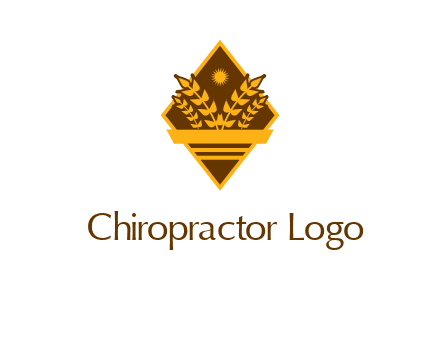 wheat stalks and sun in rhombus with ribbon agriculture logo