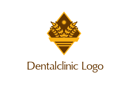 wheat stalks and sun in rhombus with ribbon agriculture logo