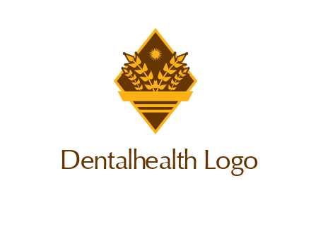 wheat stalks and sun in rhombus with ribbon agriculture logo