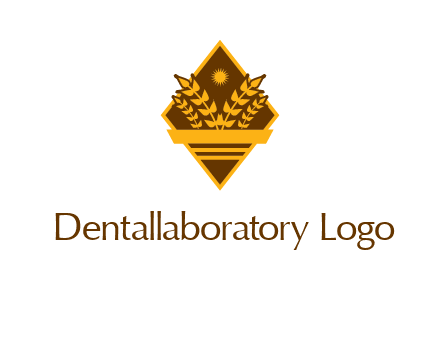 wheat stalks and sun in rhombus with ribbon agriculture logo