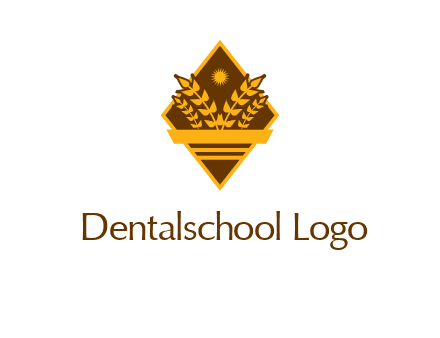 wheat stalks and sun in rhombus with ribbon agriculture logo