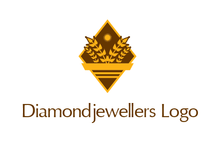 wheat stalks and sun in rhombus with ribbon agriculture logo