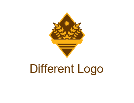 wheat stalks and sun in rhombus with ribbon agriculture logo
