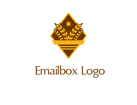 wheat stalks and sun in rhombus with ribbon agriculture logo