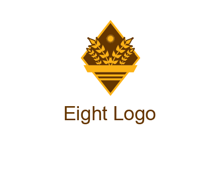 wheat stalks and sun in rhombus with ribbon agriculture logo