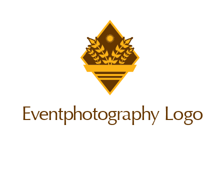 wheat stalks and sun in rhombus with ribbon agriculture logo
