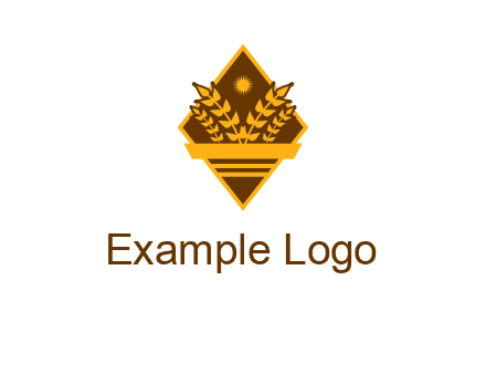 wheat stalks and sun in rhombus with ribbon agriculture logo