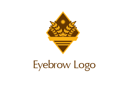 wheat stalks and sun in rhombus with ribbon agriculture logo