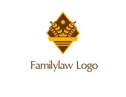 wheat stalks and sun in rhombus with ribbon agriculture logo
