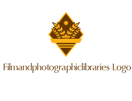 wheat stalks and sun in rhombus with ribbon agriculture logo