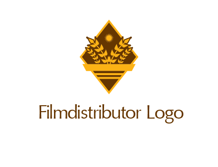 wheat stalks and sun in rhombus with ribbon agriculture logo