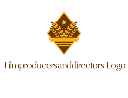 wheat stalks and sun in rhombus with ribbon agriculture logo