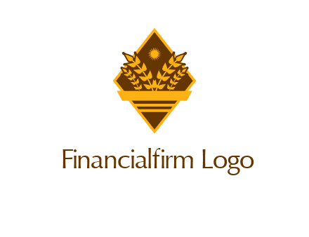 wheat stalks and sun in rhombus with ribbon agriculture logo