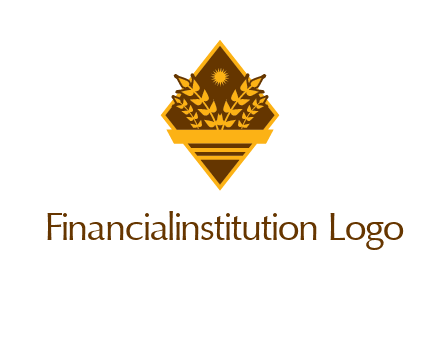 wheat stalks and sun in rhombus with ribbon agriculture logo