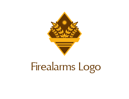 wheat stalks and sun in rhombus with ribbon agriculture logo