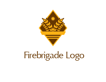 wheat stalks and sun in rhombus with ribbon agriculture logo