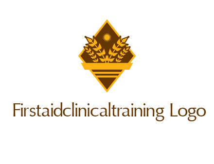 wheat stalks and sun in rhombus with ribbon agriculture logo