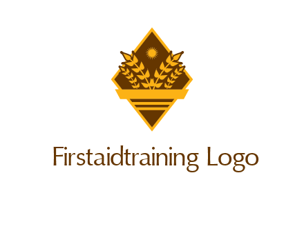 wheat stalks and sun in rhombus with ribbon agriculture logo