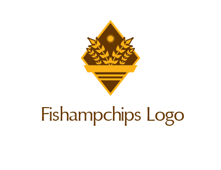 wheat stalks and sun in rhombus with ribbon agriculture logo