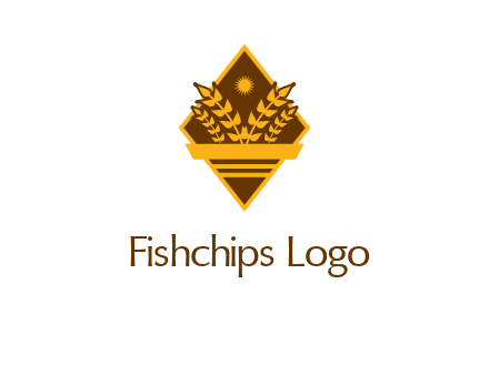 wheat stalks and sun in rhombus with ribbon agriculture logo