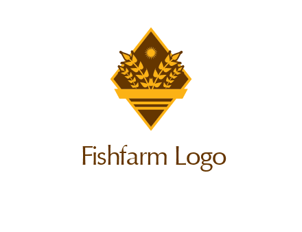 wheat stalks and sun in rhombus with ribbon agriculture logo