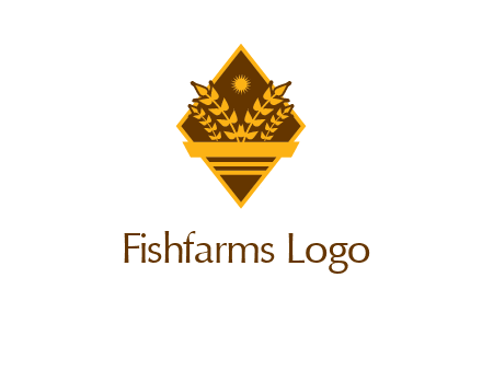 wheat stalks and sun in rhombus with ribbon agriculture logo