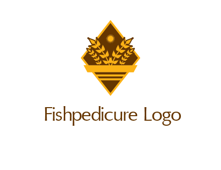 wheat stalks and sun in rhombus with ribbon agriculture logo