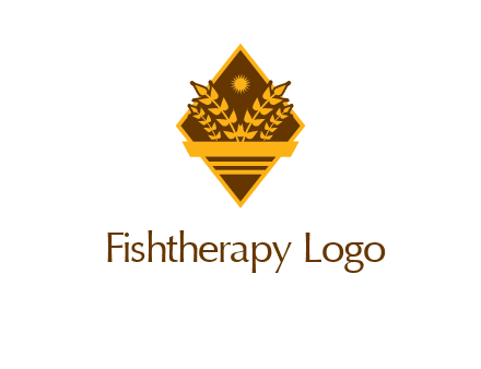 wheat stalks and sun in rhombus with ribbon agriculture logo