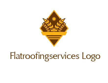 wheat stalks and sun in rhombus with ribbon agriculture logo