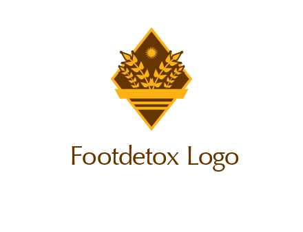 wheat stalks and sun in rhombus with ribbon agriculture logo