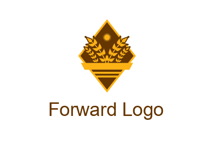 wheat stalks and sun in rhombus with ribbon agriculture logo
