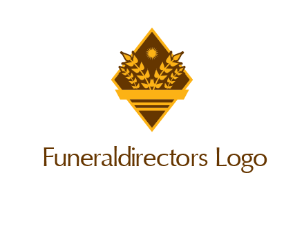 wheat stalks and sun in rhombus with ribbon agriculture logo