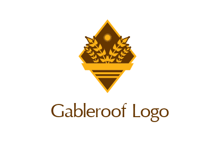 wheat stalks and sun in rhombus with ribbon agriculture logo