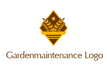 wheat stalks and sun in rhombus with ribbon agriculture logo