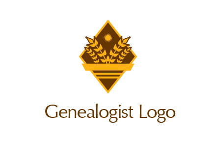 wheat stalks and sun in rhombus with ribbon agriculture logo