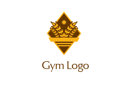 wheat stalks and sun in rhombus with ribbon agriculture logo