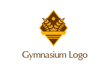 wheat stalks and sun in rhombus with ribbon agriculture logo