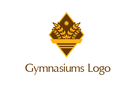wheat stalks and sun in rhombus with ribbon agriculture logo
