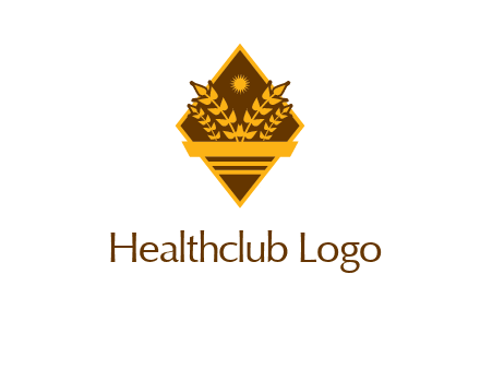 wheat stalks and sun in rhombus with ribbon agriculture logo