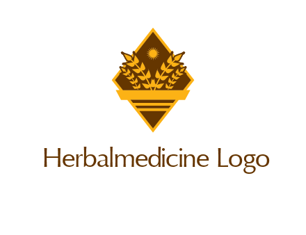 wheat stalks and sun in rhombus with ribbon agriculture logo