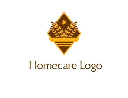 wheat stalks and sun in rhombus with ribbon agriculture logo