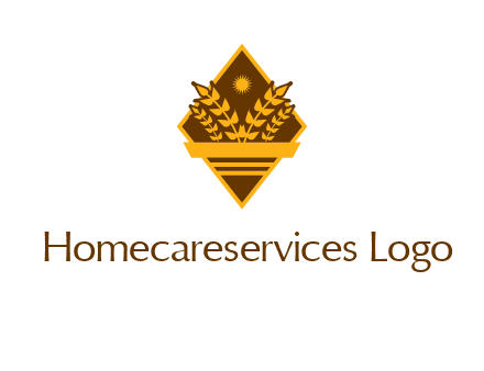 wheat stalks and sun in rhombus with ribbon agriculture logo