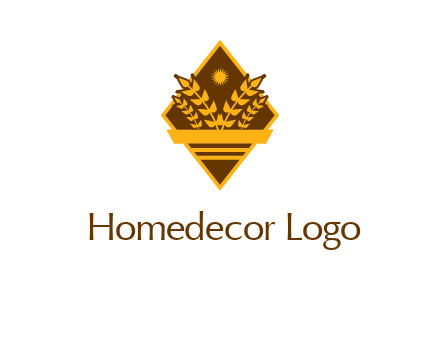 wheat stalks and sun in rhombus with ribbon agriculture logo