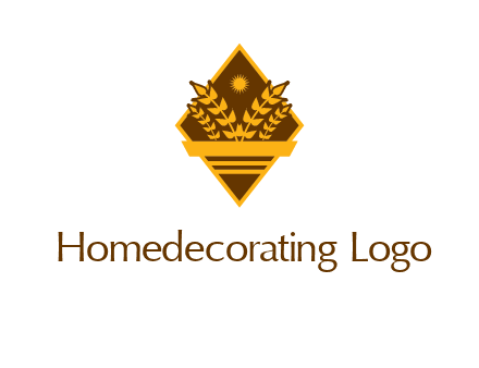 wheat stalks and sun in rhombus with ribbon agriculture logo