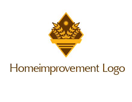 wheat stalks and sun in rhombus with ribbon agriculture logo