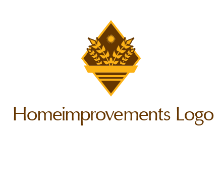 wheat stalks and sun in rhombus with ribbon agriculture logo
