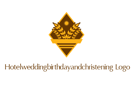 wheat stalks and sun in rhombus with ribbon agriculture logo