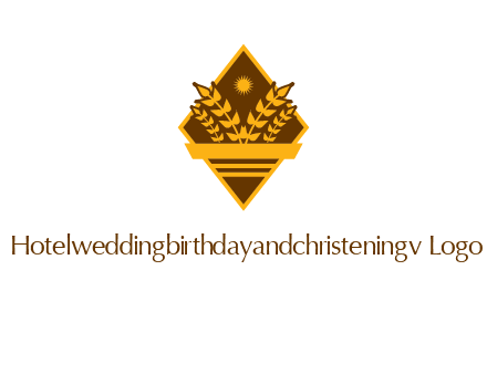 wheat stalks and sun in rhombus with ribbon agriculture logo