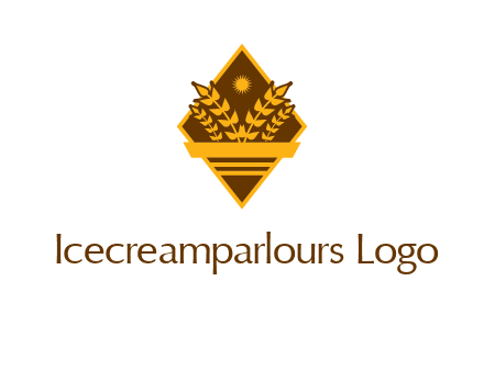 wheat stalks and sun in rhombus with ribbon agriculture logo