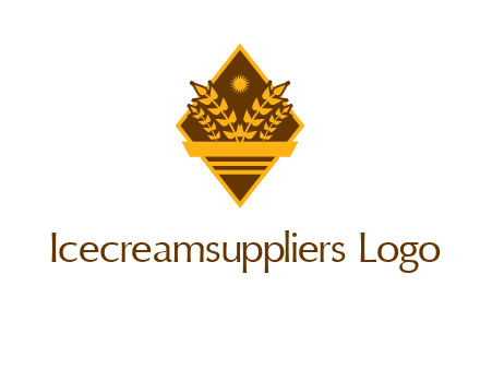 wheat stalks and sun in rhombus with ribbon agriculture logo